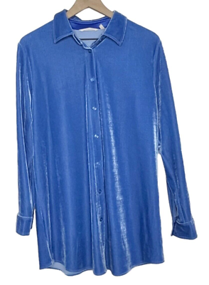 #ad Soft Surroundings Blue Velvet Long Sleeve Button Up Tunic Shirt Size M $26.00