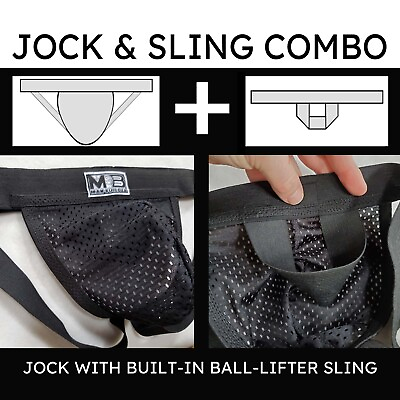#ad Black Mesh Jock with Built In Ball Lifting Sling Enhancing Jockstrap $65.50