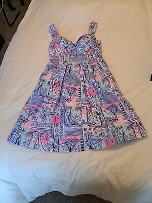 #ad LILLY PULITZER Cyndi Fit amp; Flare Dress Print Size 4 Excellent Condition $52.00