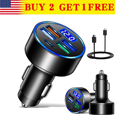 #ad 4 USB Port PD Type C Car Charger Fast Charging Adapter USB C to USB C Cable $7.41