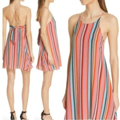 #ad ALICE OLIVIA Womens Dress XS Kalia Stripes Strappy Tie Back Midi Sexy Coastal $14.88