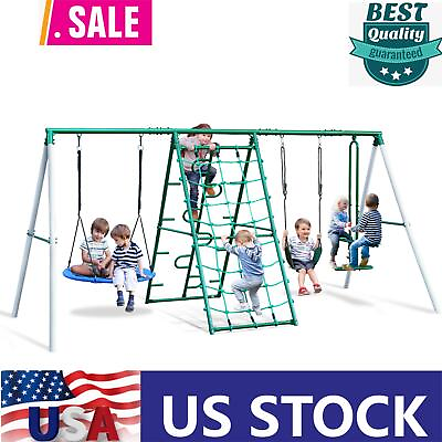 #ad Kids Metal Heavy Duty Swing Set for Backyard Swing Sets w 2 SWING Glider Ladder $327.29