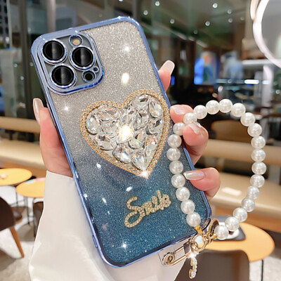 #ad For iPhone 15 Pro Max 14 13 12 11 XS XR Glitter Bling Heart Phone Holder Case $11.99