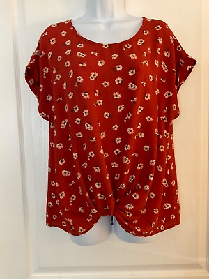 #ad Women’s SO Top Short Sleeve Rust Floral Round Neck Size L B32 $7.20