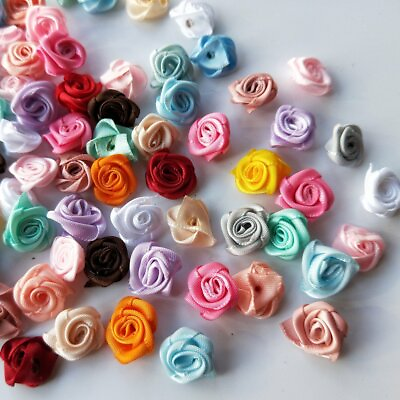 #ad 100 3000P Tiny Satin Flower Ribbon Mini Rose Applique For DIY Crafts Cloth Decor $11.36