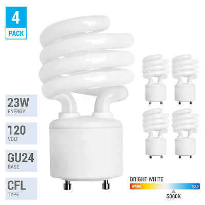 #ad 4 Pack Spiral CFL Fluorescent 23W =100W Twist and Lock GU24 5000K Bright White $19.65