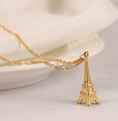#ad Womens Girl 14K Yellow Gold Plated Paris Eiffel Tower Necklace 18quot; 925 Silver $103.99