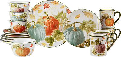 #ad Harvest Autumn Havest 16 Pc Dinnerware Set Service for 4 Multicolor $127.99