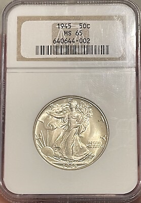 #ad 1945 P Walking Liberty Half Dollar NGC MS65 90% Silver $105.95