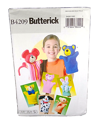 #ad Butterick B4209 Childrens Hand Puppet Toys Fleece Animals Dolls Uncut Pattern $11.89
