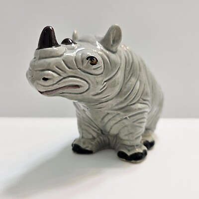 #ad Porcelain Baby Rhinoceros Figurine Vintage Animal Rhino Zoo Glazed $28.99