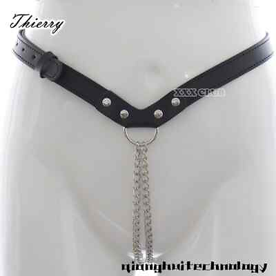 #ad Adjustable Black Female Leather Chastity Belt Thong Open Chain Crotch Panty $24.39