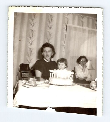 #ad Vintage 1951 Photo Mother amp; Daughter Birthday Cake 1950#x27;s Found Art OPL24 $5.00
