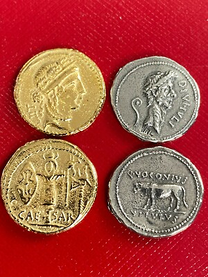 #ad Rare Caesar Gold Aureus amp; Denarius Silver Coin Pair Minted 40 BC and 48 47 BC GBP 9.99