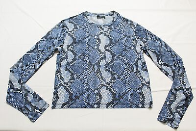 #ad ASOS Design Women#x27;s High Neck Sheer Long Sleeve Snake Print Shirt EJ1 Blue Large $14.24